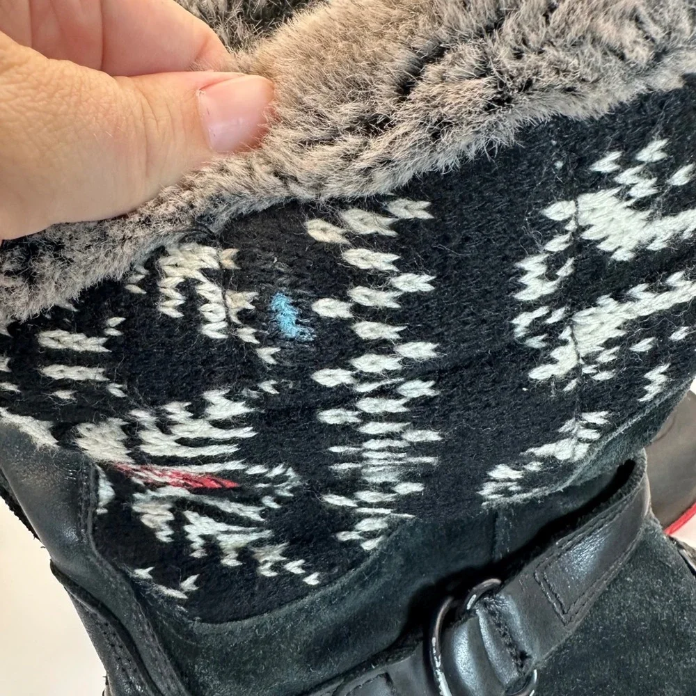 The North Face Winter Boots Women 8 Black Red Waterproof Knit Faux Fur Gorpcore